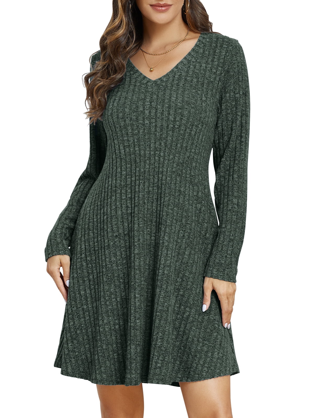 chinese dress ladies CARCOS Plus Size Dresses for Curvy Women V Neck Long Sleeve Dresses Black  Orange Floral Midi Fall Winter Dress with Pocket Wedding Guest Casual T  Shirt Dress XL 14W 16W at Amazon main image 1