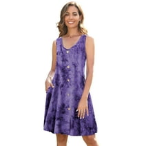 VEPKUL Plus Size Summer Dresses 2X for Women, Sleeveless T-Shirt Dress Casual Sexy V Neck Sundress with Pockets Swing Swimsuit Cover Ups, Tie Dye Printed