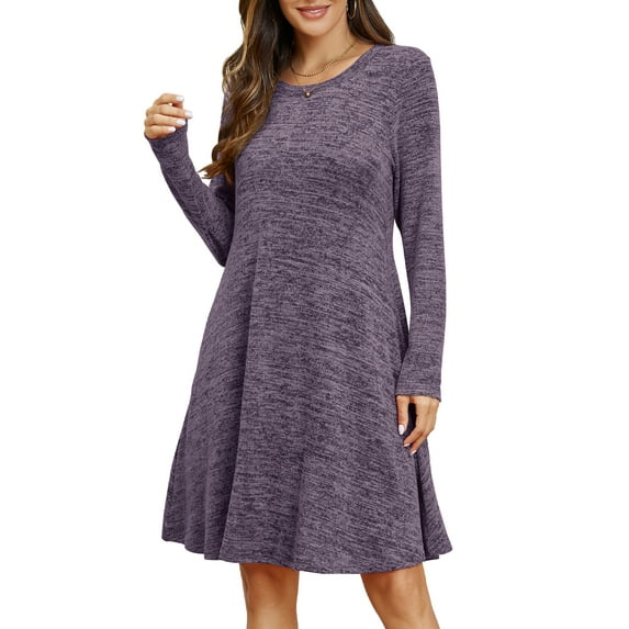 VEPKUL Plus Size Sweater Dresses 1XL for Women, Long Sleeve Dresses Casual Fall Winter Dress Crew Neck Tunic Dress with Pockets