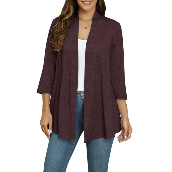VEPKUL Women Cardigan Casual Lightweight Plus Size Cardigan 3/4 Sleeve Open Front Soft Light Cardigan Drape Duster 1XL-5XL
