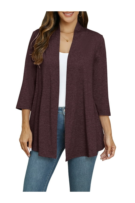 Women Cardigan Casual Lightweight Plus Size Cardigan 3/4 Sleeve Open Front Soft Light Cardigan Drape Duster 1XL-5XL