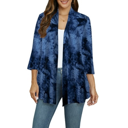VEPKUL Women Cardigan Casual Lightweight Plus Size Cardigan 3/4 Sleeve Open Front Soft Light Cardigan Drape Duster 1XL-5XL