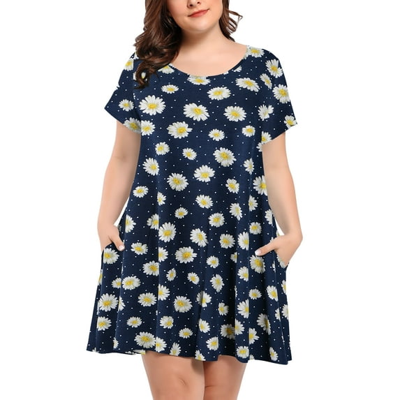 VEPKUL Womens Plus Size Dresses with Pockets Casual Short Sleeve Dress Loose A Line Flowy Swing 3-NavyBlue_3X