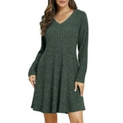 VEPKUL Plus Size Sweater Dresses for Curvy Women, Long Sleeve Plus Size Dresses Casual Fall Winter Dress V Neck Tunic Dress with Pocket