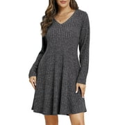 VEPKUL Plus Size Sweater Dresses for Curvy Women, Long Sleeve Plus Size Dresses Casual Fall Winter Dress V Neck Tunic Dress with Pocket