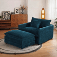 thumbnail image 1 of VEPXXP 41.4" Oversized Chenille Accent Chair with Ottoman, Modern Deep Seat Lounge Chair, Comfy Upholstered Armchair for Living Room Bedroom Apartment Small Space, Blue, 1 of 9