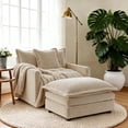 thumbnail image 1 of VEPXXP 41.4" Oversized Chenille Accent Chair with Ottoman, Modern Deep Seat Lounge Chair, Comfy Upholstered Armchair for Living Room Bedroom Apartment Small Space, Beige, 1 of 12