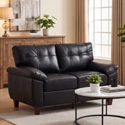 VEPXXP 59" Storage Loveseat, 2-Seater Faux Leather Sofa with Big Padded Armrest & Tufted Back, Breathable PU Leather Couch for Small Space, Apartment & Office, Black