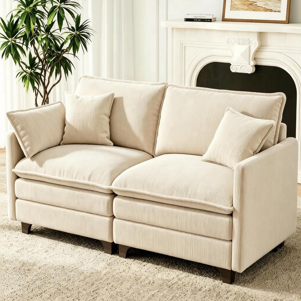 VEPXXP 75.9" Chenille Modular Loveseat, Deep Seat 2-Seater Couch with 4 Throw Pillows, Modern Cloud Sofa for Living Room Apartment Small Space, Beige