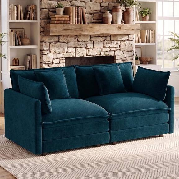 VEPXXP 76.7" Modern Loveseat Cloud Couch, Comfy Chenille 2-Seats Sofa with Deep Seat and 4 Pillows for Small Living Room, Bedroom and Apartment, Blue