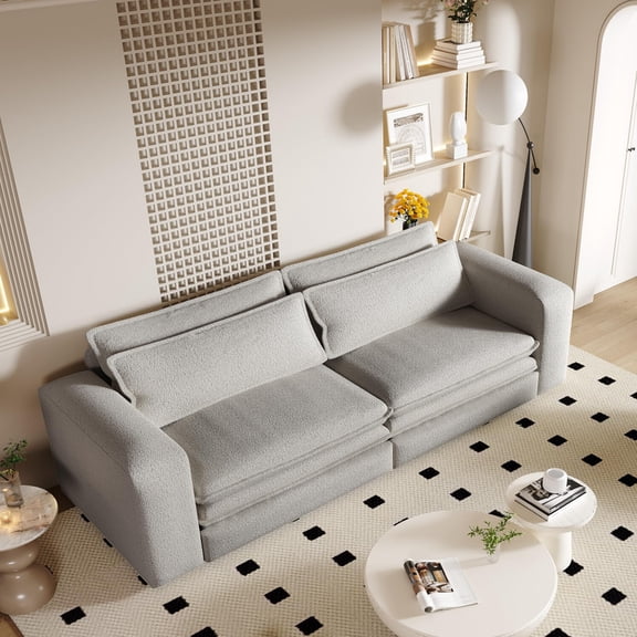 VEPXXP 93.7" King Size Pull Out Sofa Bed, 3-in-1 Convertible Sleeper Couch with 2 Pillows, Teddy Fleece Upholstered 3-Seater Sofabed for Living Room, LIGHT GREY