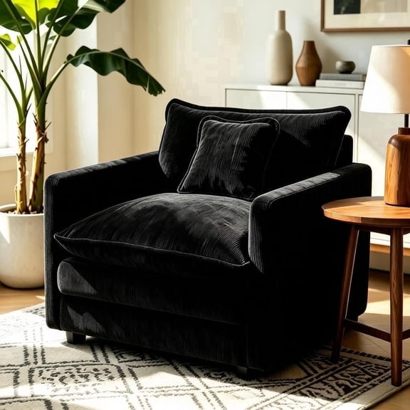 VEPXXP 40.9" Oversized Chenille Modular Accent Chair, Deep Seat Comfy Sofa with Pillow, Living Room Reading Chair for Home Office Apartment, Black