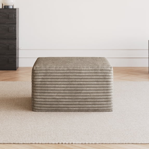 VEPXXP Plush Corduroy Sofa Ottoman, No Assembly Boneless Footrest Stool for Living Room, Cloud Couch Ottoman, Camel