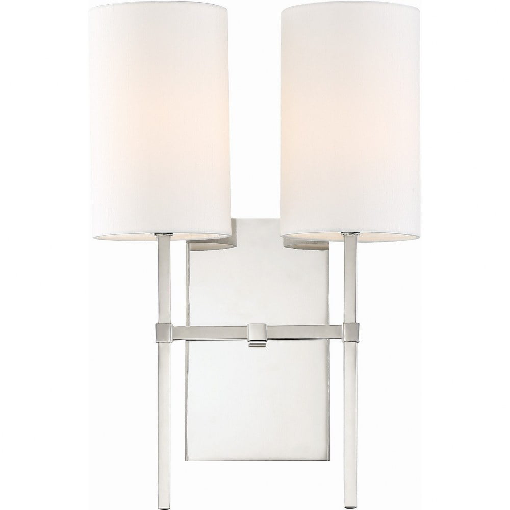 Veronica Polished Nickel Cylinder Sconce with White Silk Shade