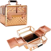 VER Beauty Hard Makeup Case, 4-Tier Nail Tech Travel Case, Rose Gold