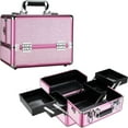 thumbnail image 1 of VER Beauty Professional Aluminum 4-Tiers Accordion Trays Makeup Cosmetics Train Case Salon Cosmetology Portable Handheld Organizer Large Lockable Box (Pink Crystal), 1 of 7