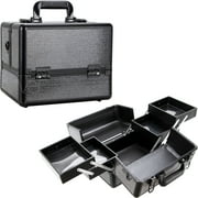 Ver Beauty Professional 4-Tier Aluminum Makeup Train Case, Portable Lockable Organizer, Black Crystal