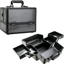 VER Beauty Professional Aluminum 4-Tiers Accordion Trays Makeup Cosmetics Train Case Salon Cosmetology Portable Handheld Organizer Large Lockable Box (Black Crystal)