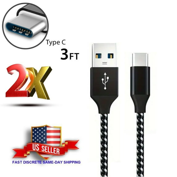VERA 2 pcs 3.3 ft Black Data Cable Braided Super Compatibility Flexible Type-C Fast Speed Charger Cord for Type-C/for Android Phone