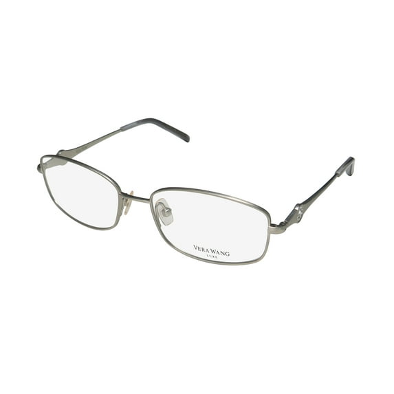 NEW VERA WANG LUXE PLACIDA WOMENS/LADIES RECTANGULAR FULL-RIM TITANIUM SILVER FRAME DEMO LENSES 51-16-130 EYEGLASSES/EYEWEAR