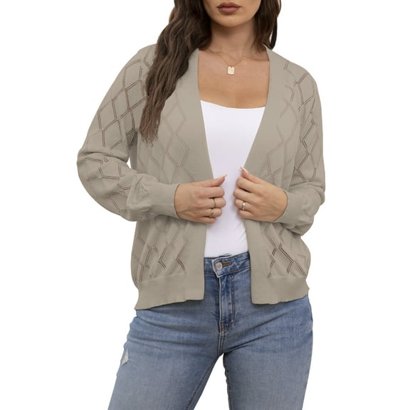 VERABENDI Women's Casual Cardigan Long Sleeve Front Open Lightweight Rhombic Grid Knit Sweaters,S-2XL