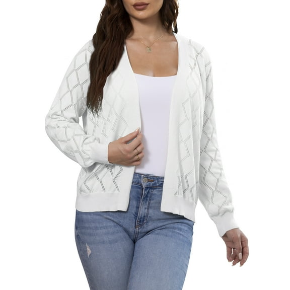 VERABENDI Women's Casual Cardigan Long Sleeve Front Open Lightweight Rhombic Grid Knit Sweaters,S-2XL