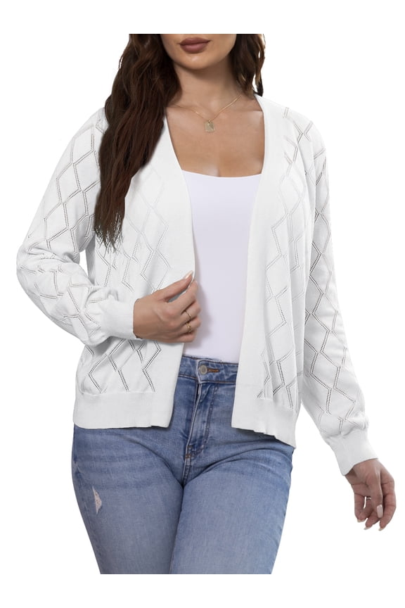 Women's Casual Cardigan Long Sleeve Front Open Lightweight Rhombic Grid Knit Sweaters,S-2XL