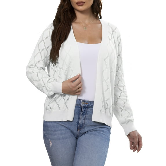 VERABENDI Women's Casual Cardigan Long Sleeve Front Open Lightweight Rhombic Grid Knit Sweaters,S-2XL
