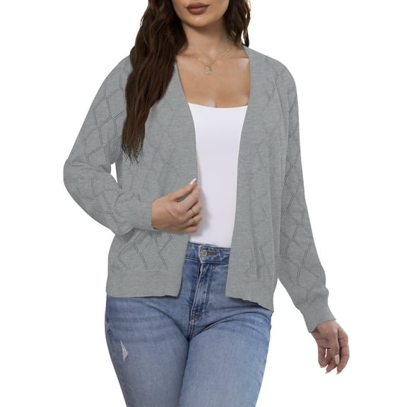 VERABENDI Women's Casual Cardigan Long Sleeve Front Open Lightweight Rhombic Grid Knit Sweaters,S-2XL