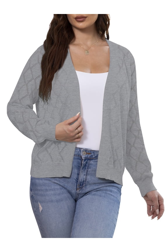 Women's Casual Cardigan Long Sleeve Front Open Lightweight Rhombic Grid Knit Sweaters,S-2XL