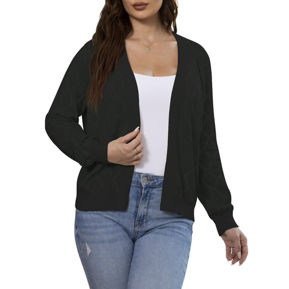 VERABENDI Women's Casual Cardigan Long Sleeve Front Open Lightweight Rhombic Grid Knit Sweaters,S-2XL