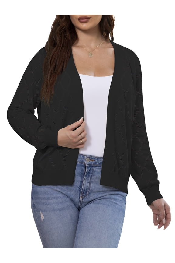 Women's Casual Cardigan Long Sleeve Front Open Lightweight Rhombic Grid Knit Sweaters,S-2XL