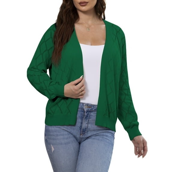 VERABENDI Women's Casual Cardigan Long Sleeve Front Open Lightweight Rhombic Grid Knit Sweaters,S-2XL