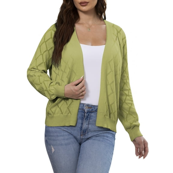 VERABENDI Women's Casual Cardigan Long Sleeve Front Open Lightweight Rhombic Grid Knit Sweaters,S-2XL