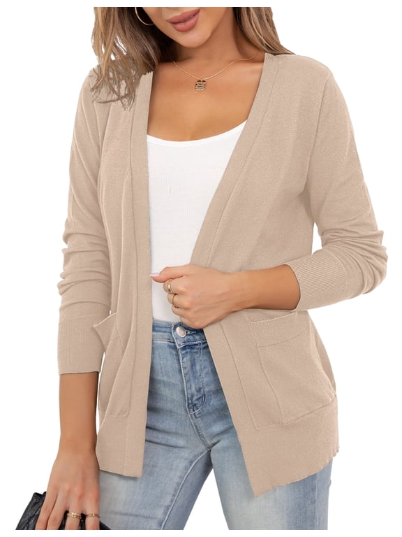 Women's Cardigan Knit Sweaters Long Sleeve Open Front Lightweight with Pockets,S-2XL