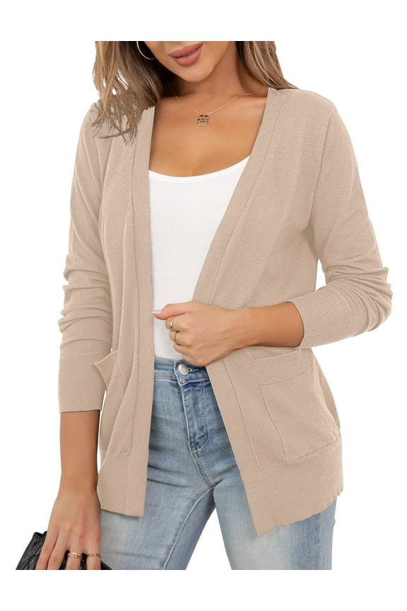 Women's Cardigan Knit Sweaters Long Sleeve Open Front Lightweight with Pockets,S-2XL
