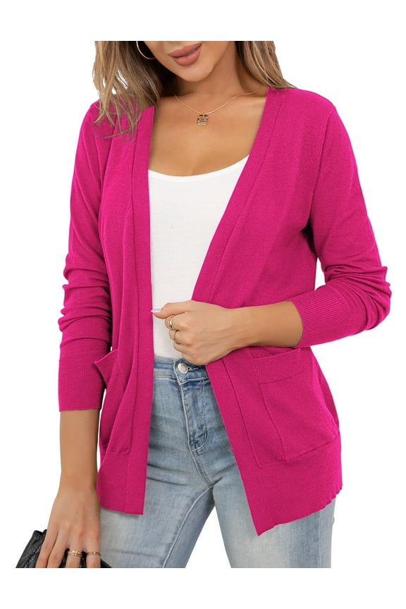 Women's Cardigan Knit Sweaters Long Sleeve Open Front Lightweight with Pockets,S-2XL