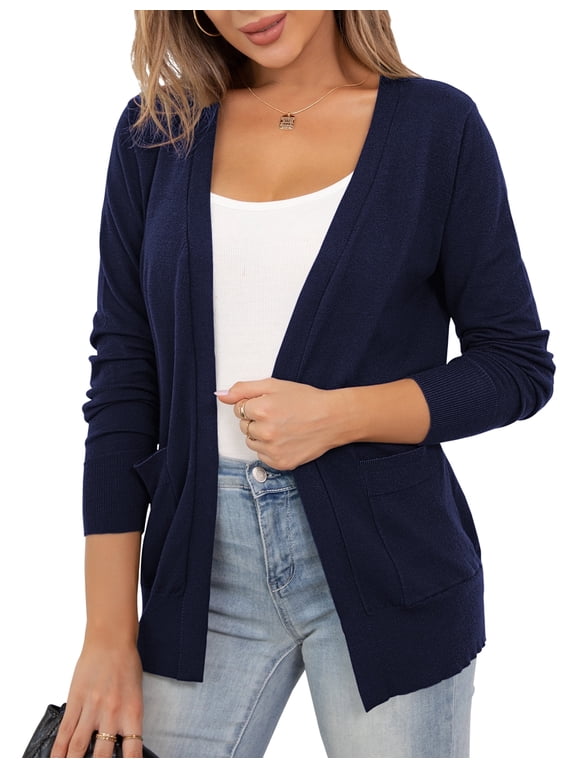 Women's Cardigan Knit Sweaters Long Sleeve Open Front Lightweight with Pockets,S-2XL
