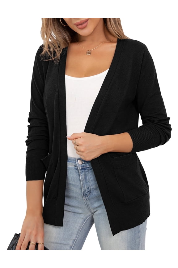 Women's Cardigan Knit Sweaters Long Sleeve Open Front Lightweight with Pockets,S-2XL