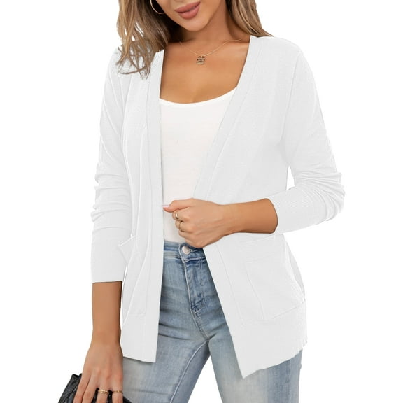 VERABENDI Women's Cardigan Knit Sweaters Long Sleeve Open Front Lightweight with Pockets,S-2XL