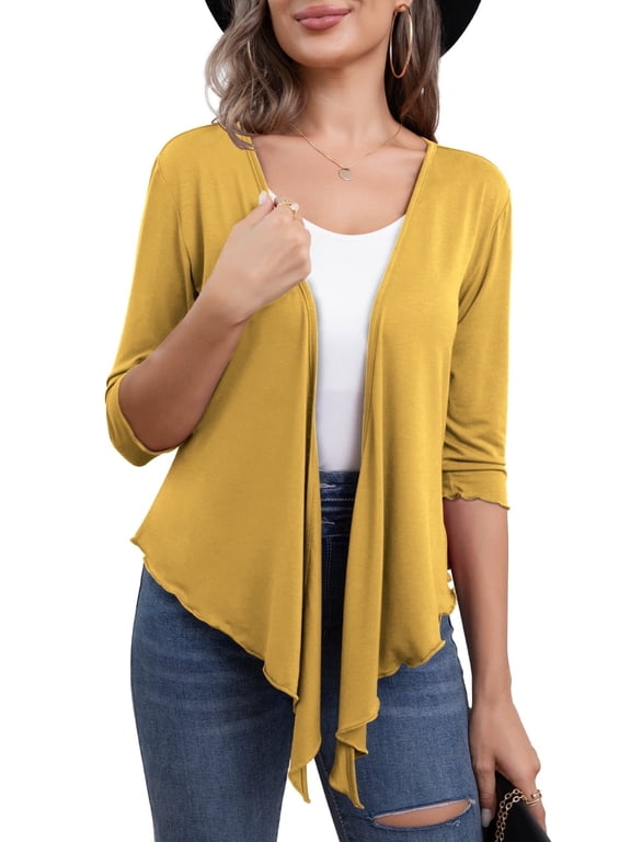 Women's Shrug Cardigan 3/4 Sleeve Cropped Drawstring Waist Crochet Bolero Sweaters,S/M/L/XL/XXL