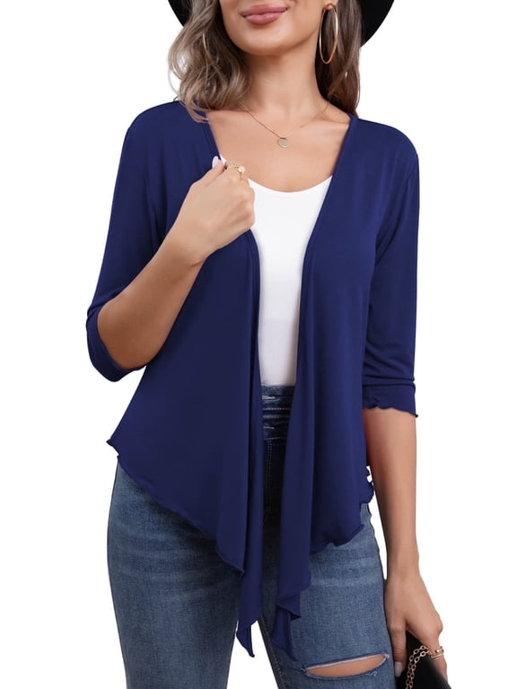 Women's Shrug Cardigan 3/4 Sleeve Cropped Drawstring Waist Crochet Bolero Sweaters,S/M/L/XL/XXL