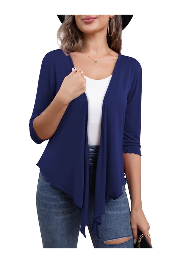 Women's Shrug Cardigan 3/4 Sleeve Cropped Drawstring Waist Crochet Bolero Sweaters,S/M/L/XL/XXL
