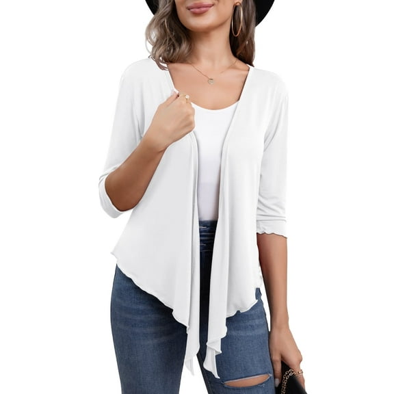 VERABENDI Women's Shrug Cardigan 3/4 Sleeve Cropped Drawstring Waist Crochet Bolero Sweaters,S/M/L/XL/XXL