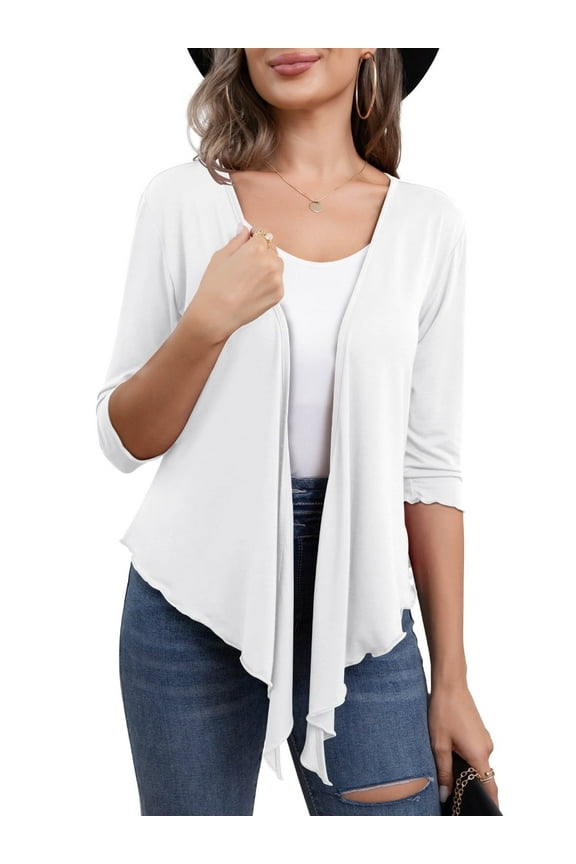 Women's Shrug Cardigan 3/4 Sleeve Cropped Drawstring Waist Crochet Bolero Sweaters,S/M/L/XL/XXL