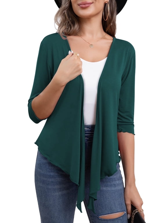 Women's Shrug Cardigan 3/4 Sleeve Cropped Drawstring Waist Crochet Bolero Sweaters,S/M/L/XL/XXL