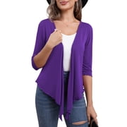 VERABENDI Womens Shrug Cardigan 3/4 Sleeve Cropped Drawstring Waist Crochet Bolero Sweaters,S/M/L/XL/XXL