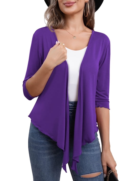Women's Shrug Cardigan 3/4 Sleeve Cropped Drawstring Waist Crochet Bolero Sweaters,S/M/L/XL/XXL