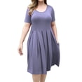 thumbnail image 1 of VERABENDI Women's Plus Size Dresses Short Sleeve Crew Neck Pleated Swing Dress with Pockets (L-4XL), 1 of 6