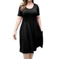 thumbnail image 1 of VERABENDI Women's Plus Size Dresses Short Sleeve Crew Neck Pleated Swing Dress with Pockets (L-4XL), 1 of 6